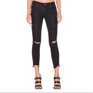 Free People  Destroyed Raw Hem Black Skinny Ankle Jean Size 25. NWT